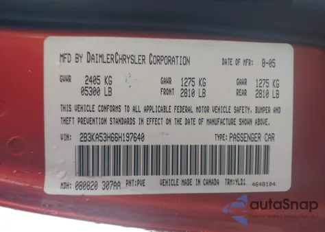 2006 Dodge Charger Rt z USA, uszkodzony, nr VIN 2B3KA53H66H197640